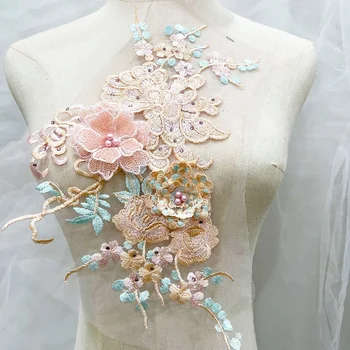 3D Virágos szövet foltok Matricák Hímzés ruházat DIY ruházat varrás esküvői parti ruha díszítő szövet címke