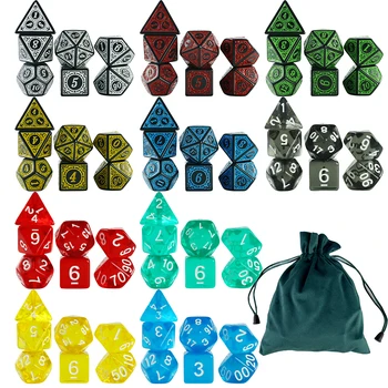 70db / zsák Poliéderes kocka táskával 10 színű kocka készlet D&D DND TRPG társasjátékhoz