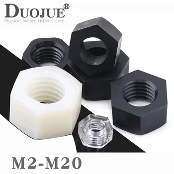 M2~M20 Fekete/fehér Nylon hatlapú anya műanyag hatlapú anya Pa66 hőszigetelés hatlapú menetes csavaros kupak átlátszó PVC anya DIN934